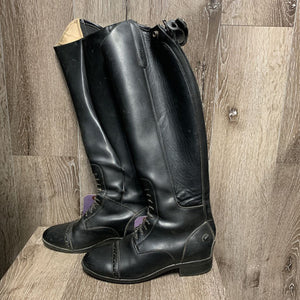 Pr Field Boots, zips, hvy string *dirty, pilly/rubs inside, gc, scuffs, scratches, 0 rests, BROKEN Rt Zip