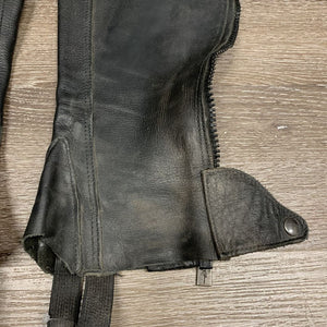 Leather Half Chaps, back zips *vgc, mnr dirt, hair & scuffs, older, inner pilling, scratches