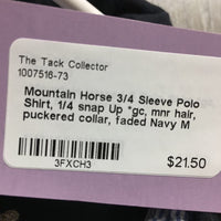 3/4 Sleeve Polo Shirt, 1/4 snap Up *gc, mnr hair, puckered collar, faded
