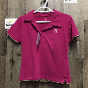 SS Polo Shirt, 1/4 Button Up *gc, seam puckers, mnr threads