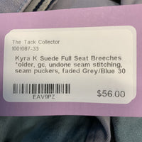 Suede Full Seat Breeches *older, gc, undone seam stitching, seam puckers, faded