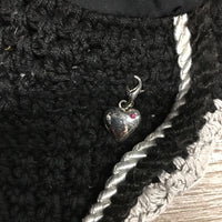 Crochet Fly Bonnet Ear Veil, Heart Charm, 2x piping *gc, clean, faded, curled, shrunk?