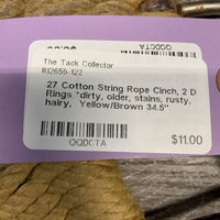 27 Cotton String Rope Cinch, 2 D Rings *dirty, older, stains, rusty, hairy