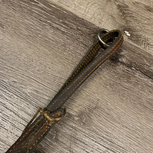 Double Stitched ?Noseband? Leather Strap, lace tied end, loose ring *older, dirty, rubbed, stiff, scraped edges, xholes