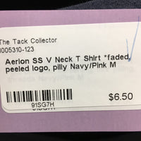 SS V Neck T Shirt *faded, peeled logo, pilly