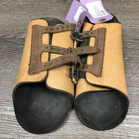 Pr Leather Closed Splint Boots, buckles *older, gc, stains, scrapes, knicks, mnr dirt, xholes, lining: slices, creases & dents

