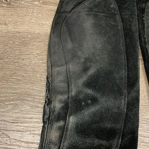 Pr Hvy Suede Half Chaps *gc, dirty, faded, rubbed edges, v.stretched/flattened elastics