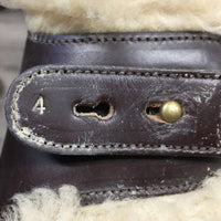 Pr Leather Sheepskin Lined Hind Boots, tabs *gc, clean, scratches, scrapes, older, mnr dirty edges & elastic, mnr hair & clumps