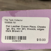 Flat Leather Crown Piece, Cheeks *gc, dry, mnr dirt, threads, edges