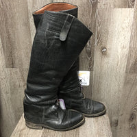 Pr Thick/Hvy Field Boots, Pull On *older, rubs, repaired, scratches, broken spur rest, faded, crumpled
