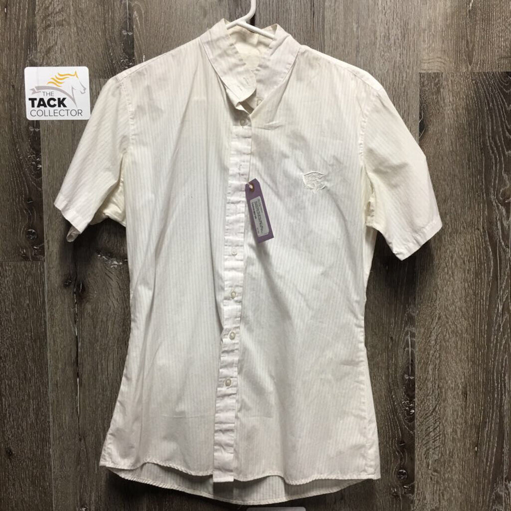 SS Show Shirt *gc, stains, pits, older, missing button, crinkled, seam puckers, dingy