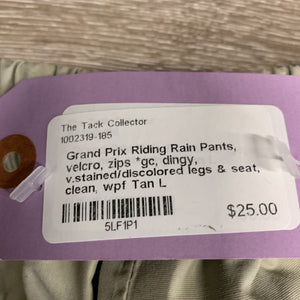 Riding Rain Pants, velcro, zips *gc, dingy, v.stained/discolored legs & seat, clean, wpf