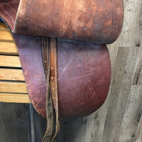 14 M *4" Syd Hill Leader Laureate Aussie Saddle, stirrup leathers, over girth, Narrow Aluminum Western Stirrups, 33" cotton string girth, Flaps: 18"L x 12"W Serial # 65764
