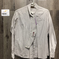 LS Show Shirt, 1 button collar *older, embroidered, faded, v.puckered seams, gc