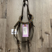 Bridle, Beaded Browband *0 Noseband, v.dirty, mold?, v.stiff, v.tight keepers, loose beads
