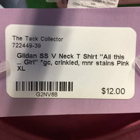 SS V Neck T Shirt "All this ... Girl" *gc, crinkled, mnr stains
