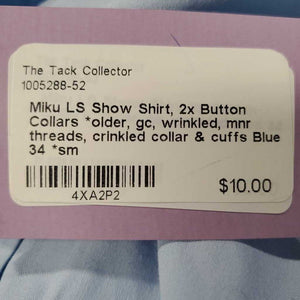 LS Show Shirt, 2x Button Collars *older, gc, wrinkled, mnr threads, crinkled collar & cuffs