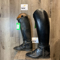 Pr Stiff Dressage Boots, aftermarket zips *older, rubs/thin spots, dirty, scrapes, threads, hairy, threads, dry
