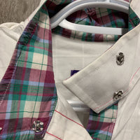 LS Show Shirt, attached snap collar, roll up sleeves *vgc, v.mnr pits, seam puckers, wrinkled
