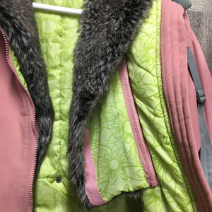 Winter Jacket, removable faux fur collar, elastic belt *vgc, mnr hair & stains, older