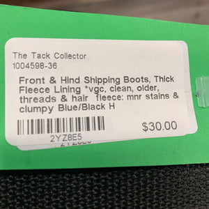 Front & Hind Shipping Boots, Thick Fleece Lining *vgc, clean, older, threads & hair fleece: mnr stains & clumpy