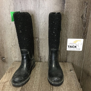 Pr Rubber Felt? Tall Boots *v.clumpy/pilly & rubbed, cracked top edge, dirty, scratches, scrapes