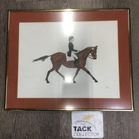 Dressage Rider & Horse Drawing - Matted & Metal Frame by J. Biggs *vgc, mnr scratches
