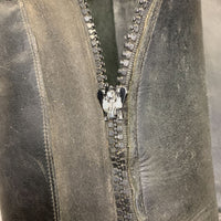 Leather Half Chaps *fair, dirt, button rubs, faded, BROKEN Zipper, stretched elastic, wavy/bent zipper
