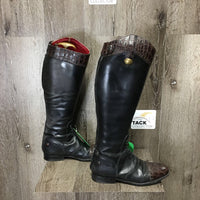 Pr Field Boots, Zips, Gold Plastic Forms, Hvy Navy Bag, Alligator toes & tops, brush, shine sponge, sheepskin *vgc, older, dirt, rubs, scratches
