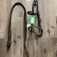 Rsd & Flat Leather Bridle, Braided Reins *0 CHEEKS, v.stiff, v.dirty, v.tight keepers
