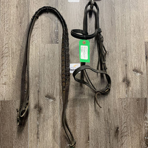 Rsd & Flat Leather Bridle, Braided Reins *0 CHEEKS, v.stiff, v.dirty, v.tight keepers