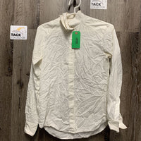 LS Show Shirt, attached button collar *gc, v.wrinkled, older, dingy, pits, threads
