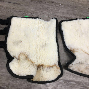 Pr Front Fleece Lined Shipping Boots *older, clean, stains, clumpy, scrapes, scratches, hairy velcro, mnr frayed edges