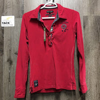 SS Polo Shirt, 1/2 Zip Up *older, seam puckers, crinkled, stains, pits, gc, faded, dirt?