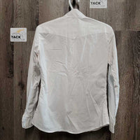 LS Show Shirt, attached snap collar *seam puckers, stained pits, wrinklled, older
