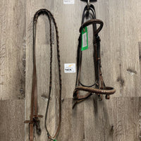 Rsd Braided Bridle, Braided Reins, stoppers *0 Flash, gc, stiff, xholes, creases, stains, scraped edges
