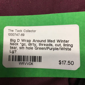 Wrap Around Med Winter Neck *gc, dirty, threads, cut, lining tear, sm hole