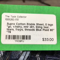 Cotton Stable Sheet, 0 legs *gc, v.hairy, mnr dirt, lining tear, tears, frays, threads
