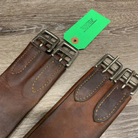 3 Fold Leather Girth *gc, older, oily/sticky, clean, stains, dents/curled eddges, scratches, creased
