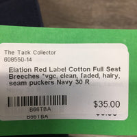 Cotton Full Seat Breeches *vgc, clean, faded, hairy, seam puckers