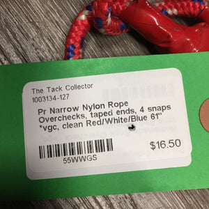 Pr Narrow Nylon Rope Overchecks, taped ends, 4 snaps *vgc, clean