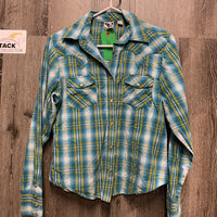 LS Western Shirt, bling, snaps *vgc, mnr stains, crinkled, puckers, curled edge