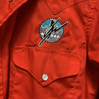 MENS LS Western Shirt, snaps, embroidered *vgc, older, seam puckers, crinkles, hairy, mnr cuff stains
