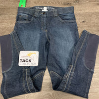 Denim Euroseat Breeches *vgc, replaced zip, seam puckers, seat: mnr stretched/puckers