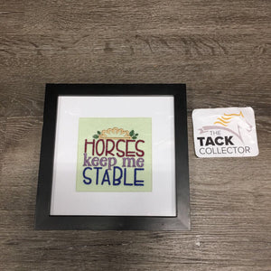 Matted Framed Felt Embroidered Pictures "Horses keep me Stable" *vgc, taped back, scratches, dings, dents