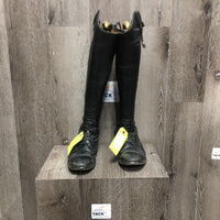 Pr Field Boots,Zips, 2 gold forms *gc, L: Broken Snap R: Broken Zip, broken snap, creased, dirt, older, creased, scraped/faded toes, rundown heels