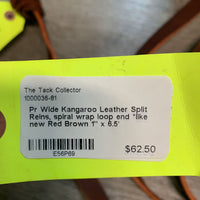 Pr Wide Kangaroo Leather Split Reins, spiral wrap loop end *like new

