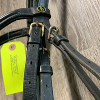 Rsd Padded Monocrown Bridle, Pr Rubber reins, buckles *0 Flash, gc, dirty, torn edge, tight keepers, rubs