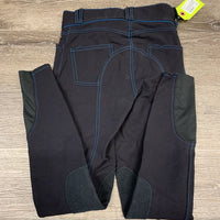 JUNIORS Euroseat Breeches *gc, faded, mnr stains, seam puckers, undone stitching, knees: pulled seams & pilly/rubs