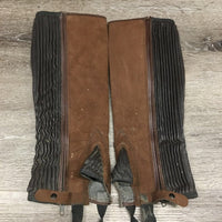 Pr Synthetic Stiff Suede Half Chaps *gc, rubs, dirt, mnr grass, stretched elastic
